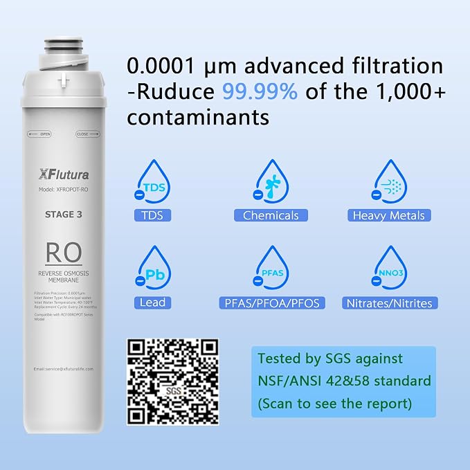 RO100ROPOT 4-Pack Replacement Filter Cartridge Set Compatible with Bluevua RO100ROPOT, RO100ROPOTUV Series Water Filter, Pack of 4 Filters (1*PP, 1*CTO, 1*RO, 1*PCF)