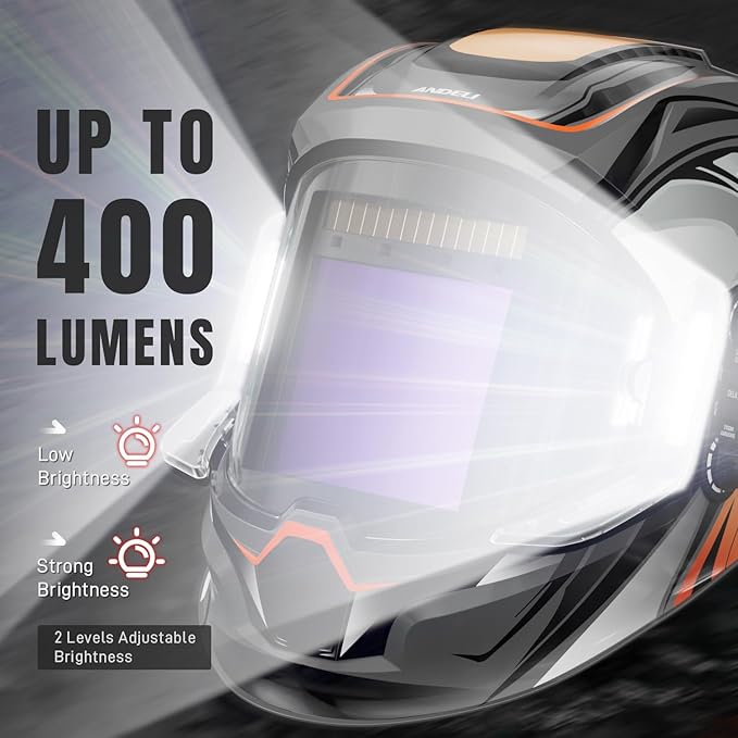 ANDELI Welding Helmet - 180° Panoramic 6 Arc Sensor True Color Auto Darkening Welding Helmet with Light and Motion Sensing, 2100mAh Rechargeable Battery for TIG/MIG/Cut/Grind Moner LED