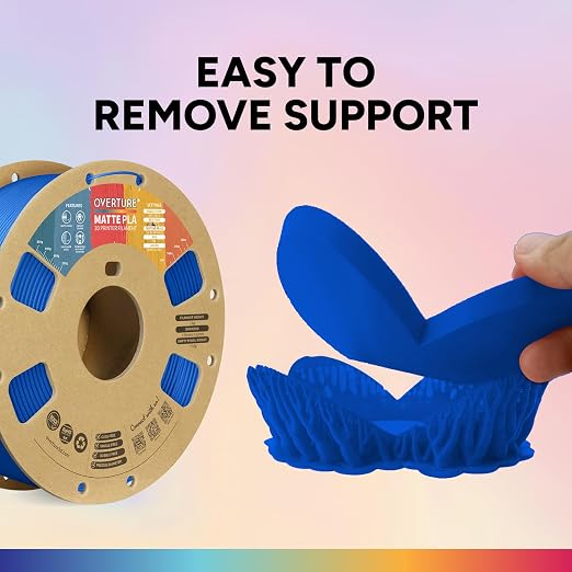 OVERTURE Matte PLA 1.75mm, Low Warp & Smooth Finish 3D Printer Filament | Frosted Matt Finish Hides Layer Lines, 1kg Spool (2.2lbs) Cardboard Spool, Fit Most FDM Printer (Matte Blue)