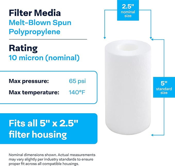 SpiroPure 5x2.5 10 Micron Spun Sediment Water Filter SDC-25-0510 (24 Pack)