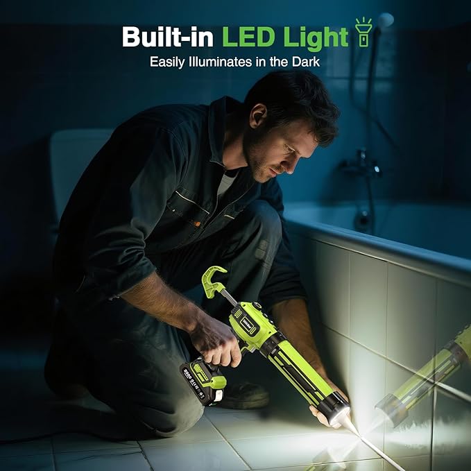 Taskstar Electric Caulking Gun 21V, Upgraded Brushless Cordless Caulking Gun with 2 x 2.0Ah Batteries, 250KG Thrust, LED Light, Anti-Drip,10 OZ Battery Power Caulk Gun Tool for Filling, Sealing