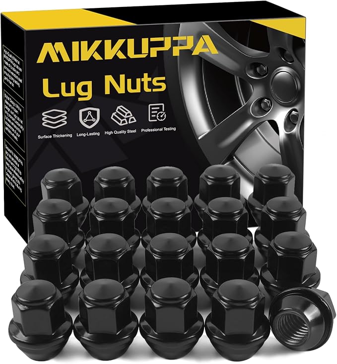 MIKKUPPA M12x1.5 OEM Wheel Lug Nuts, Replacement for 2001-2022 Ford Escape, 2012-2018 Focus, 2006-2020 Fusion Factory Wheels, Black One-Piece Style Large Acorn Seat Tire Nuts