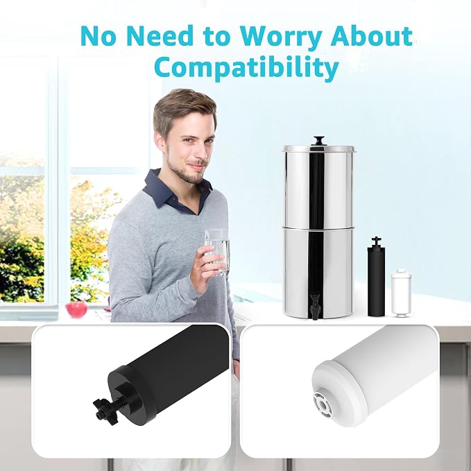 AQUA CREST Black and Fluoride Water Filter, Replacement for Berkey®, Purewell®, BB9-2® Black Filters & PF-2® Fluoride Filters, Waterdrop Gravity Water Filter System, NSF/ANSI 372 Standard