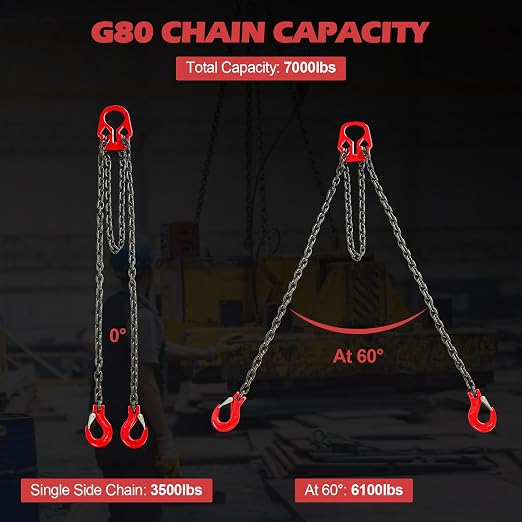 Pindex 5/16 Inch x 10 Ft 7000lbs 3.18 Tons G80 Chain Sling with Adjuster Hooks,Adjustable Length and Angle for Safe Towing