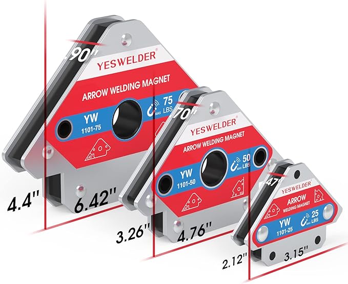 YESWELDER 25/50/75LB Welding Magnets & Round Dual Sided Metal Sheet Guage & Metal Sheet Thickness Gauge 2pk Stainless Steel Wire Welding Gauge