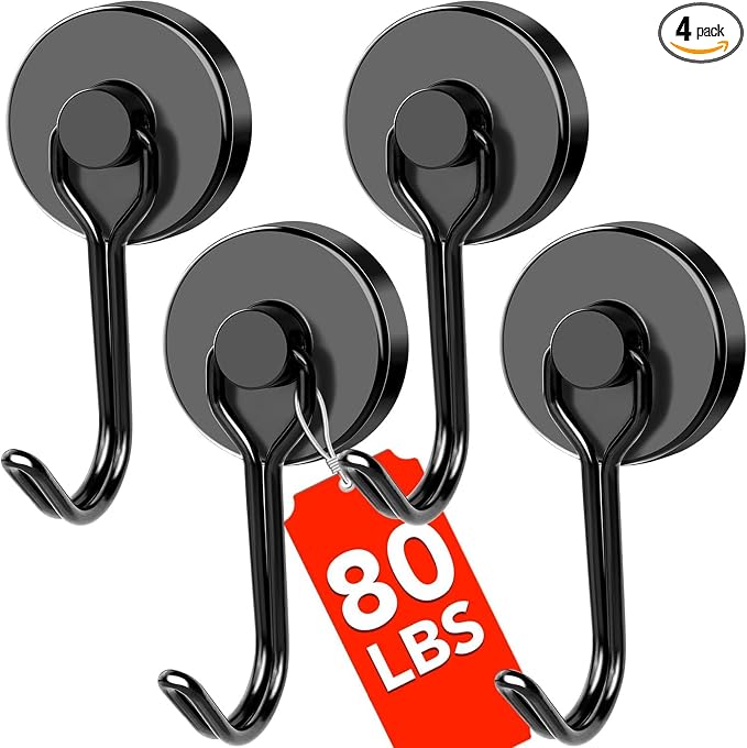 DIYMAG Magnetic Hooks,80LBS Heavy Duty 4 Pack 2026 Cruise Ship Essentials | Strong Magnets hook for Hanging Refrigerator Home Kitchen Office Grills Classroom