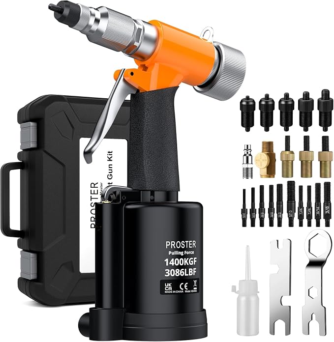 Proster Pneumatic Hydraulic Rivet Nut Set - 3086LBF Heavy-Duty Riveters Setting Kit for M4 M5 M6 M8 M10 1/4" 5/16" 3/8" Nuts with Storage Case