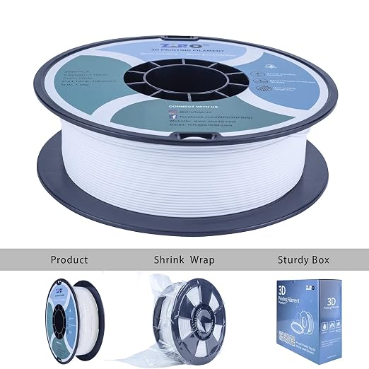 ZIRO Matte PLA Filament 1.75mm, Pure Color No-Shine 3D Printer Filament, High Toughness 3D Printing Material, Dimensional Accuracy +/- 0.03mm, White (Matte)