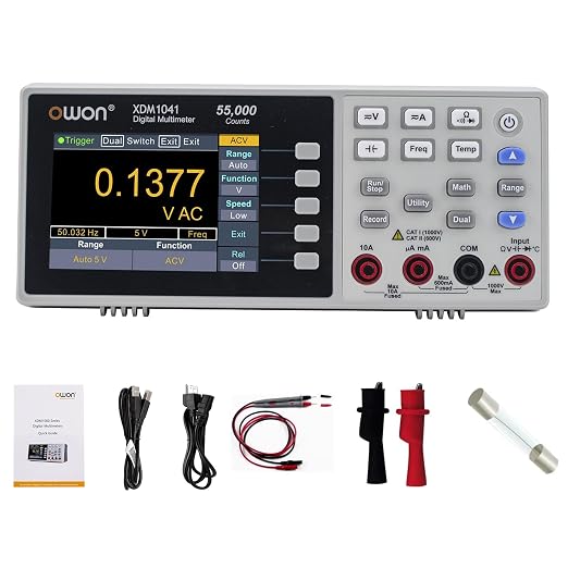 OWON XDM1041 Bench Desktop Digital Multimeter, 55000 Counts True RMS 1000V AC/DC 10A Multi Tester, 3.5-inch LCD, Temperature Test for Lab, Factory, Instrument Maintenance
