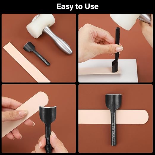 WUTA Half-Round Punch Set,Black Carbon Steel Leather Craft Tools,Leather Hole Punch Tool for Wallets,Strap Belts,Bags(11Pcs)