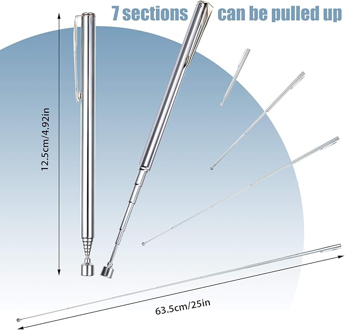 Patelai 24 Pieces Telescoping Magnetic Pick up Tool Grabbers Reacher Tools with Pocket Clip 25 Inch Telescopic Retrieving Magnet Gift for Man, Father, Mechanic, Handyman, Husband (Silver)