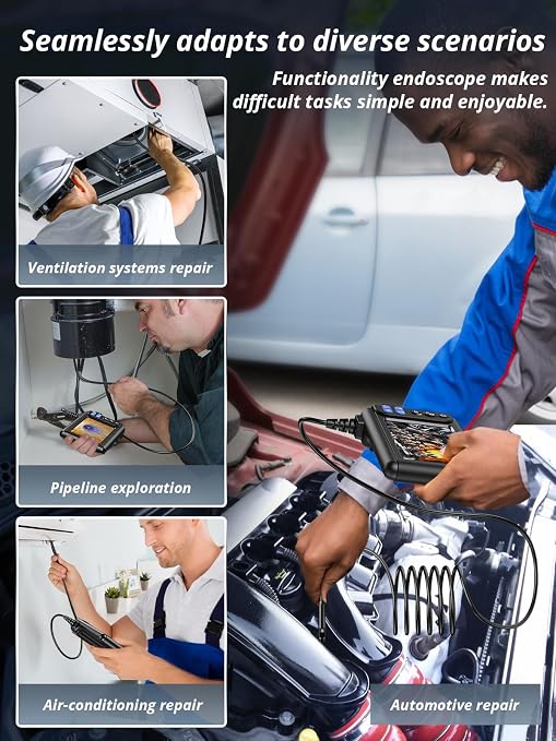 Acoath Borescope, Endoscope Camera with Light, Dual-Lens 1080P Industrial Inspection Camera, 5" IPS Screen, 32GB Card, IP67 Waterproof Sewer Tools - 9.8FT