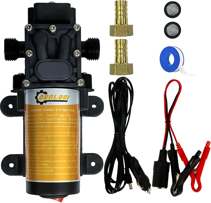 12V 75W Electric Fuel Transfer Pump – Self-Priming, Transfers 110 GPH Gasoline & Diesel, Portable for Cars, Trucks, Boats, Tractors & Farm Equipment