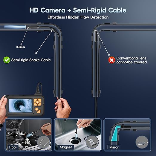 50FT Endoscope Camera with Light, 1080P HD Borescope Inspection Camera with 8 LED Lights, IP67 Waterproof Sewer Tools Snake Camera with 4.3" IPS Screen, 50Feet Semi-Rigid Cable for Father's Day