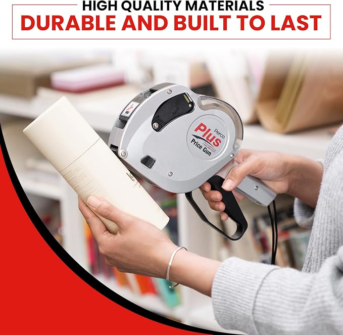 Perco Plus 1-Line Price Marking Gun with Labels Kit - Compares to Monarch 1131-01 Band Includes 1-Line 8-Character Band Price Labeler Gun, 9,000 Blank White Labels, a Label Scraper, and an Extra Inker