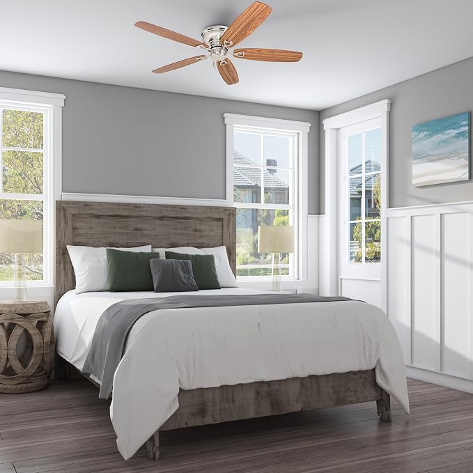 Honeywell Glen Alden 52 Inch Indoor LED Ceiling Fan with No Light, Pull Chain Control, 5 Dual-Finish Blades, Quiet Reversible Motor, Brushed Nickel