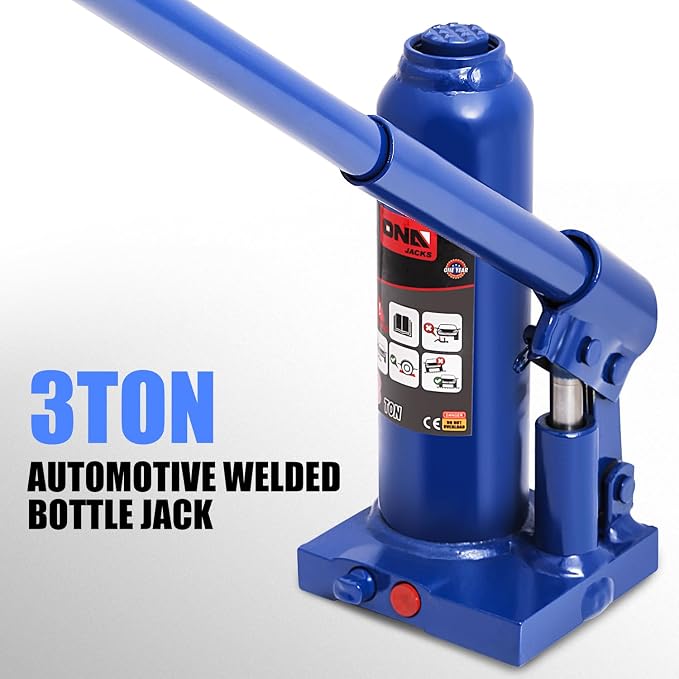 DNA Motoring 3 tons / 6000 lbs Lifting Automotive Welded Hydraulic Bottle Jack for Repair Vehicle, Pickup, Truck, w/Manual Handle, Blue,TOOLS-00350