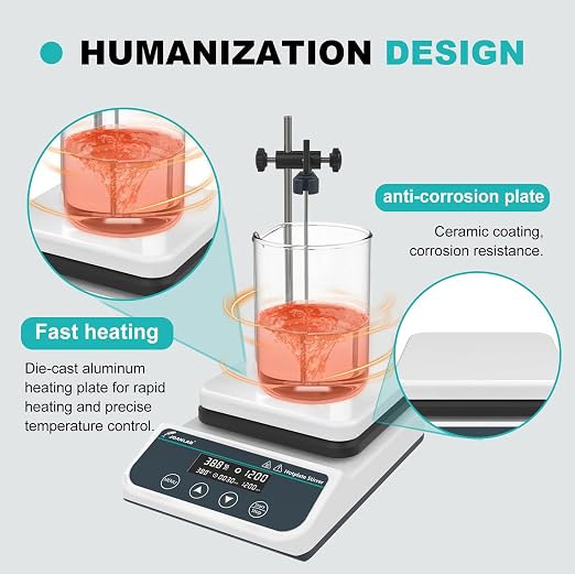 JOANLAB Magnetic Stirrer Hot Plate HS-6PRO | 310°C, 50-1500 RPM, 3L Stirring Capacity | Digital with Timer, External Probe Included, 110V