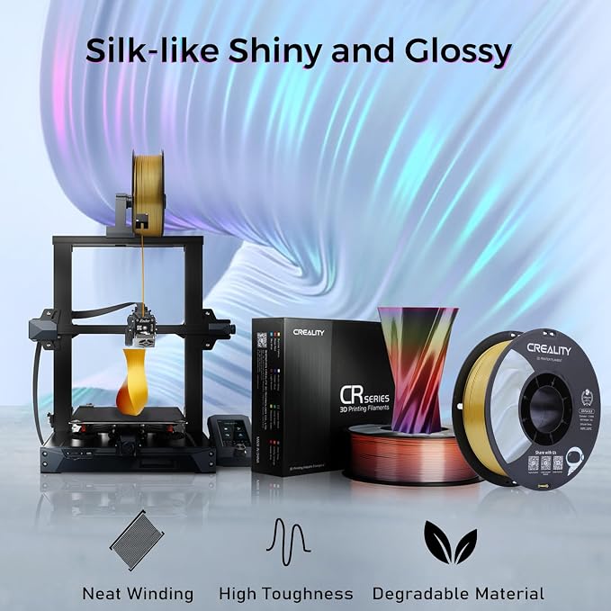 Creality Silk PLA Multicolor Filament, 3D Printer Filament 1.75mm, Glossy & Smooth Silk Texture, Silk Shiny PLA Filament +/-0.02mm, 3D Printing Filament 1KG/2.2lb (Golden-Silver)
