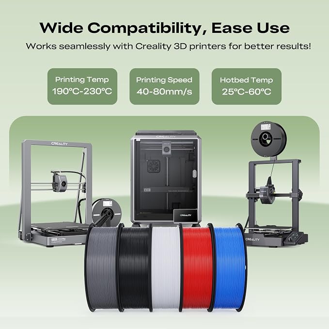 Creality 3D Printer Filament Bundle 4KG, 4 Pack 1kg Spool(2.2lbs) 1.75mm PLA Filament Bulk +/- 0.02mm, for Most FDM 3D Printers, White and Black
