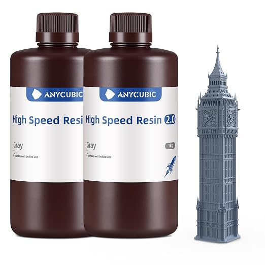 ANYCUBIC High Speed 3D Printer Resin 2.0, Print Up to 3X Faster, Particularly Apply for Large-Size 3D Printing Models, Low Odor (High Speed Grey, 2kg)