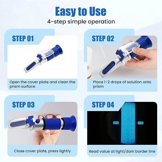 0-90% Brix Refractometer Test Sugar Content in Food Handheld Refractometer with ATC Sugar Refractometer for Cutting Fluid, Fruit, Canned Food (Made of Copper Not Cheap Aluminum)