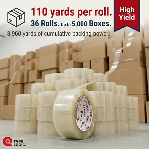 Tape Logic Packing Tape (36-Rolls), 2" x 110 yd - Heavy Duty Packaging Tape Refill for Shipping, Moving, Order Fulfillment, Acrylic 2.6 Mil