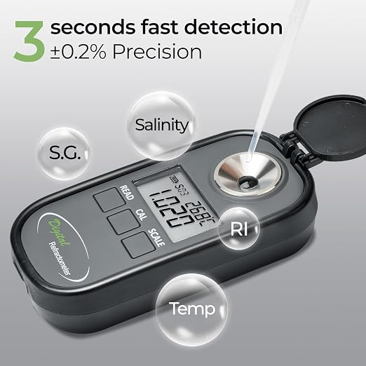Digital Salinity Refractometer Salinity Meter Salt Meter Range 0-28%, Specific Gravity 1.000-1.217