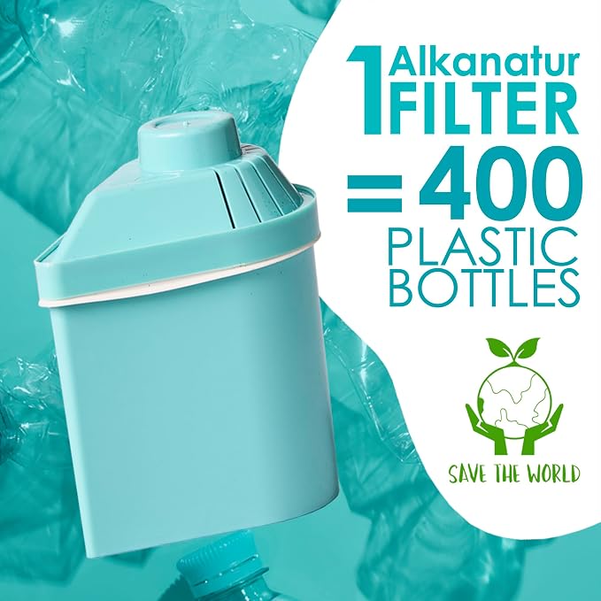 Alkanatur Pack of 3 Low Emission Water Filters – Hydrogen Ionizes – Removes Chlorine Heavy Metals Adds Magnesium pH 9 – Toxic Free Cartridges