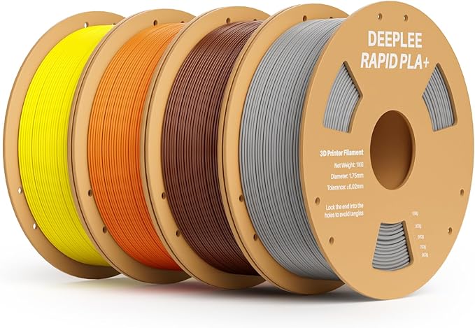 Rapid PLA Plus Filament 1.75mm, High Speed 3D Printer Filament Up to 600mm/s, PLA+ Filament Dimensional Accuracy +/- 0.02 mm Fits Most FDM 3D Printer, 4 Pack 1kg Gray+Brown+Orange+Yellow