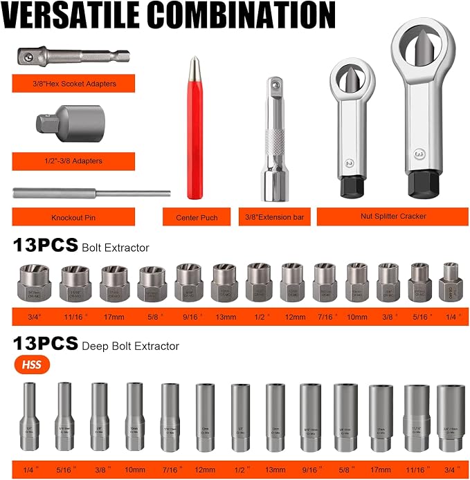 Coobeast 72pcs Bolt Extractor Kit for Men's Gift, Easy Out Screw Extractor Set, Lug Nut Removal Tool with Left Hand Drill Bit Set for Removing Damaged, Frozen, Rusted, Rounded-Off Bolts, Nuts & Screws