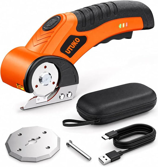 Electric Cardboard Cutter – Upgraded High-Power 800RPM Brushless Motor, 3500mAh Cordless Rechargeable Electric Scissors, Heavy Duty Box Cutter for Cardboard, Carton Mat Cutter Blades orange