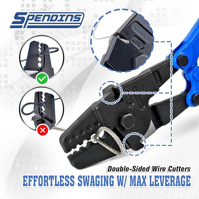 24 Inch Hand Swaging Cutting Tool, Wire Rope Crimping Tool for 1/16" 3/32" 1/8" 5/32" 3/16" Wires, 2-in-1 Crimper and Cutter, Swager Crimper for Copper Aluminum Oval Sleeve and Stop Sleeve