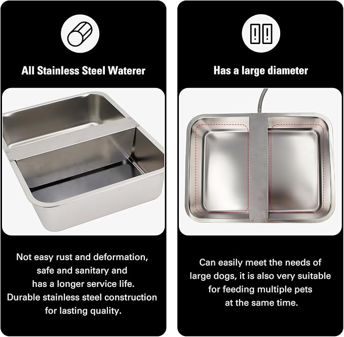 4 Gal Automatic Dog Water Bowl, Stainless Steel Auto Fill Livestock Waterer | Includes Hose & Float Valve. Fits 3/4" GHT. Rust-Proof. 2 Drinking Zones for Dog &Chicken Indoor & Outdoor Use