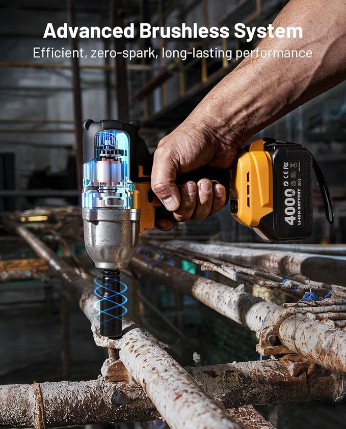 1/2" Cordless Impact Wrench, 1400N·m(1032ft・lbs) Brushless High Torque Impact Gun, Electric Impact Driver, 2x4.0Ah Batteries, LED Light, Charger, 6 Sockets, 3 Variable Speeds for Car/ Pickup/Mower