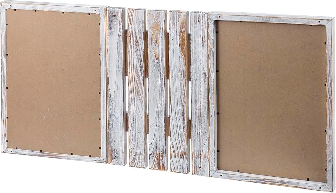 MyGift 3 Panel Wall Mounted Entryway Bulletin Board Combo Set with Shabby White Washed Solid Wood Frame, Chalkboard, Cork Board, Black Metal Mail Basket, and Hanging Rail