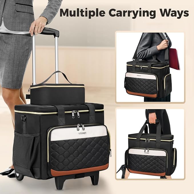Ytonet Rolling Teacher Bag with Insulated Lunch Carrier, 15.6" Rolling Laptop Bag Women with Detachable Dolly, Large Roller Briefcase for Women Roller Tote Bags for Teacher Work Office Nurse Craft