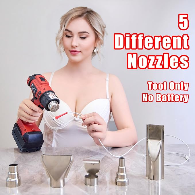 Cordless Heat Gun,350W Hot Air Gun,Variable Temp 572°F(300°C)-1022°F(550°C) & 2 Speed, Compatible with Milwaukee Battery, for Shrink Wrapping, Welding, Paint Stripping(Battery Not Included)