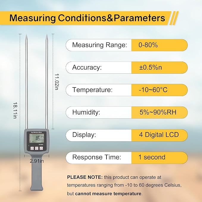 TK100H Portable Hay Moisture Tester Probe, Precise Hay Moisture Meter, Hay Bale Moisture Tester, Hay Moisture Probe for Ensuring Optimal Hay Quality, Preventing Spoilage