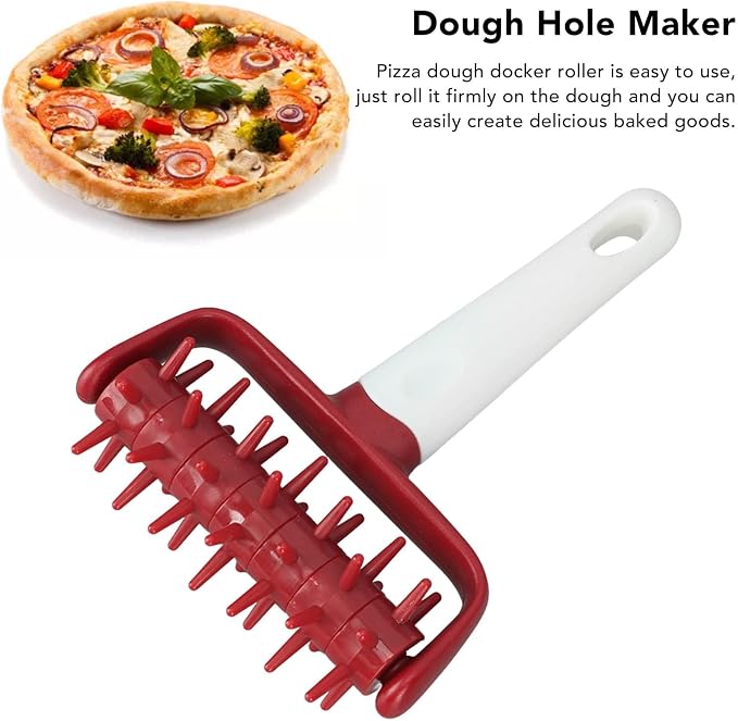 Plastic Pizza Dough Docker, Prevent Blistering Pizza Aerator Dough Dockers Press Time Saver Pastry Roller with Spikes for Home & Commercial Kitchen (Red)