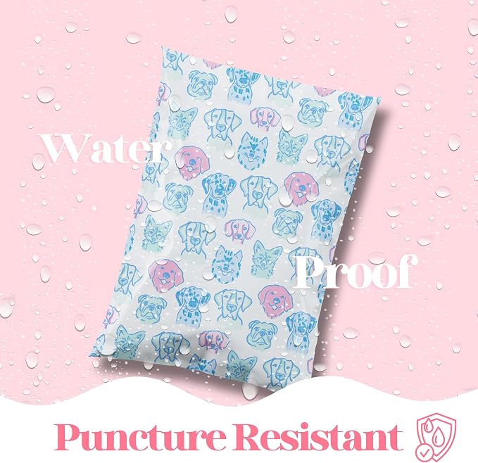 Pretty Package Store Poly Mailer 6x9, Pretty Pups, 100 Pack | Heavy Duty, Waterproof, Self Seal, Tear Resistant, Shipping Bags for Small Business Packaging, Bulk Mailing Envelopes