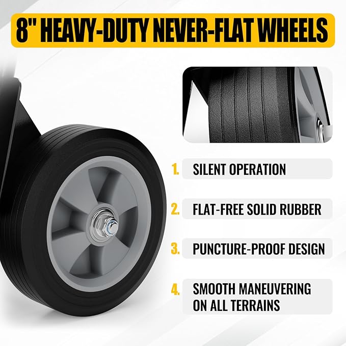 Folding Hand Truck Dolly Cart, 800 lb Capacity, Compact Foldable, Alloy Steel Frame, Adjustable Handle 47.5 to 51.5 Inches, Heavy-Duty 8 Inch Solid Rubber Wheels, for Moving, Warehouse, Home Office