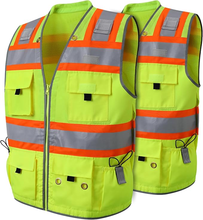 Surveyor Safety Vest with 8 Pockets, ANSI Class 2 High Visibility Vest for Men & Women