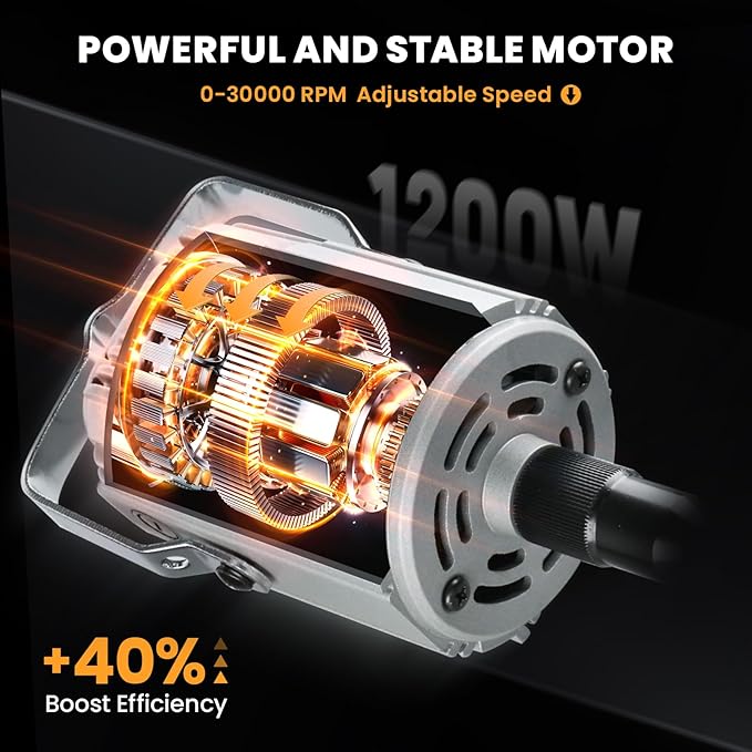 1200W Flex Shaft Grinder, 30000RPM Variable Speed Flex Shaft Rotary Tool Kit with 46pcs Accessories, 0-1/4" Universal Chuck Hanging Grinder for Polishing, Carving, Silver, Wood, DIY Creating
