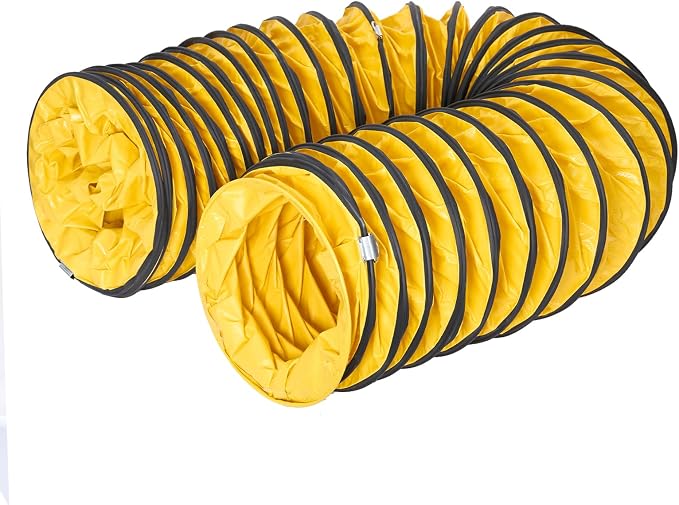 Ducting Hose PVC Flexible Duct Hosing with Adjustable Rope S Hook & Steel Support for Utility Blower Exhaust Fan (12''X25ft)