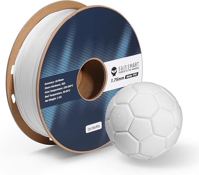 SainSmart Matte TPU Filament, White Flexible 3D Printing Filament, 1.75 mm, 1kg (2.2LB), Dimensional Accuracy +/- 0.05 mm, 95A Soft TPU