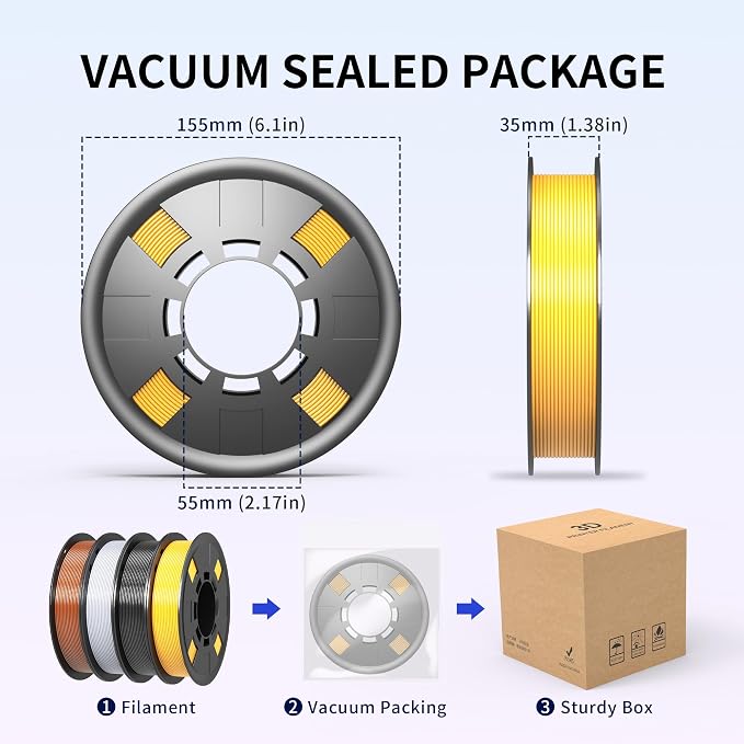 RAMBERY Silk PLA Filament, Silver/Gold/Copper/Grey, 1.75mm, 200g x 4 | Shiny Metallic, Dimensional Accuracy +/-0.02mm, 3D Printer Filament
