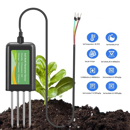 8 in 1 Soil Tester, Soil Sensor Temperature Humidity EC PH NPK Salinity Detector Tester Meter, for Greenhouse, Irrigation, Support for RS485