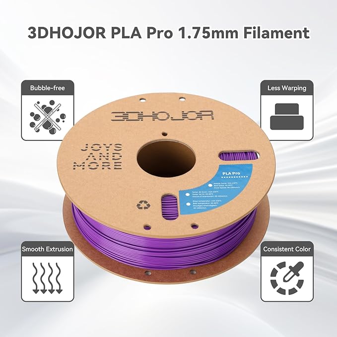3DHoJor PLA+ Filament 1.75mm, 3D Printer Filament PLA Plus, Cardboard Spool 3D Printing Filament, Dimensional Accuracy +/- 0.03 mm, Purple, 1kg