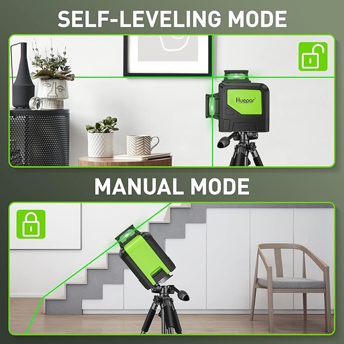 Huepar 902CG Cross Line Laser Level 2x360° Self-Leveling Laser Leveler, 2D Green Cross Line Lazer Level with Pulse Mode, Switchable Horizontal and Vertical, Magnetic Pivoting Base Included